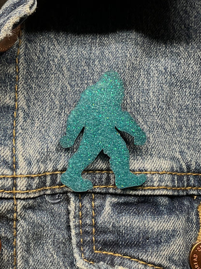 Teal Glitter Bigfoot Pin
