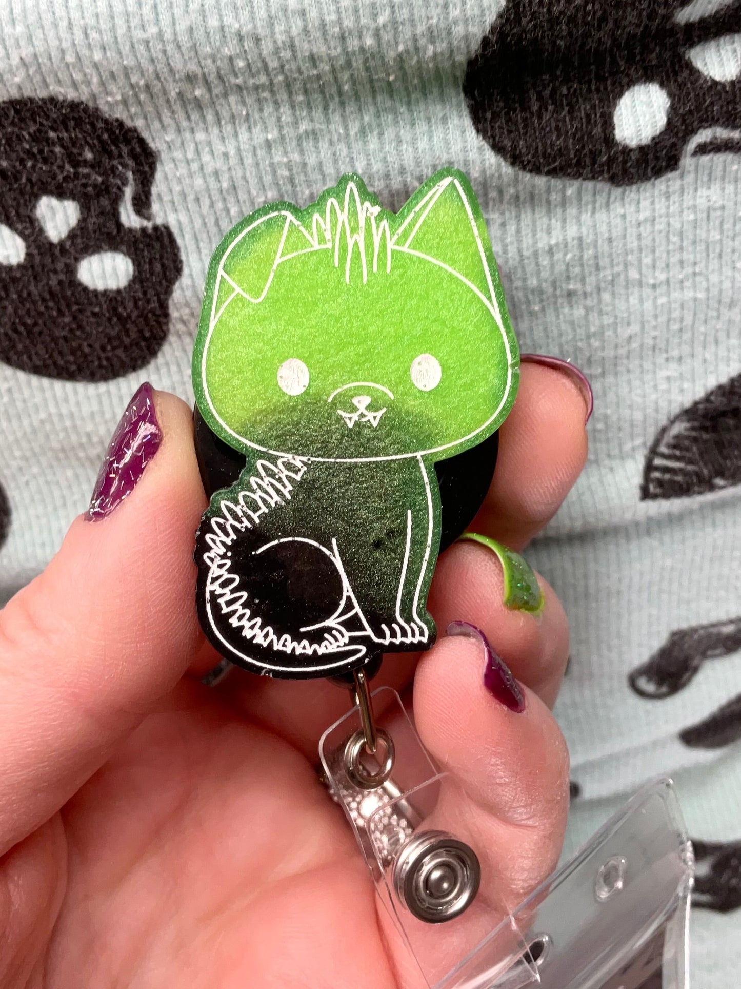 Green & Black Chupacabra Retractable Badge Reel-Glow In The Dark