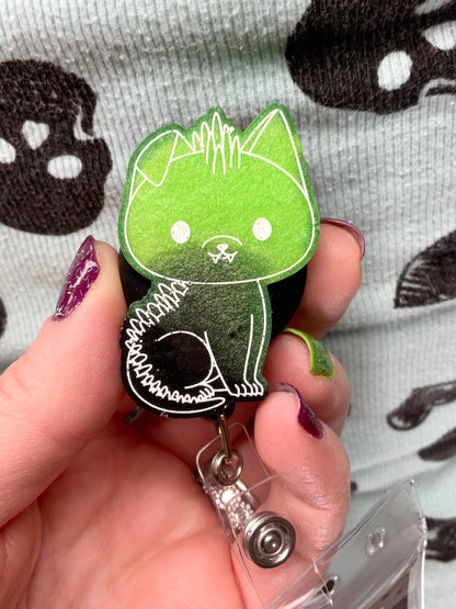Green & Black Chupacabra Retractable Badge Reel-Glow In The Dark