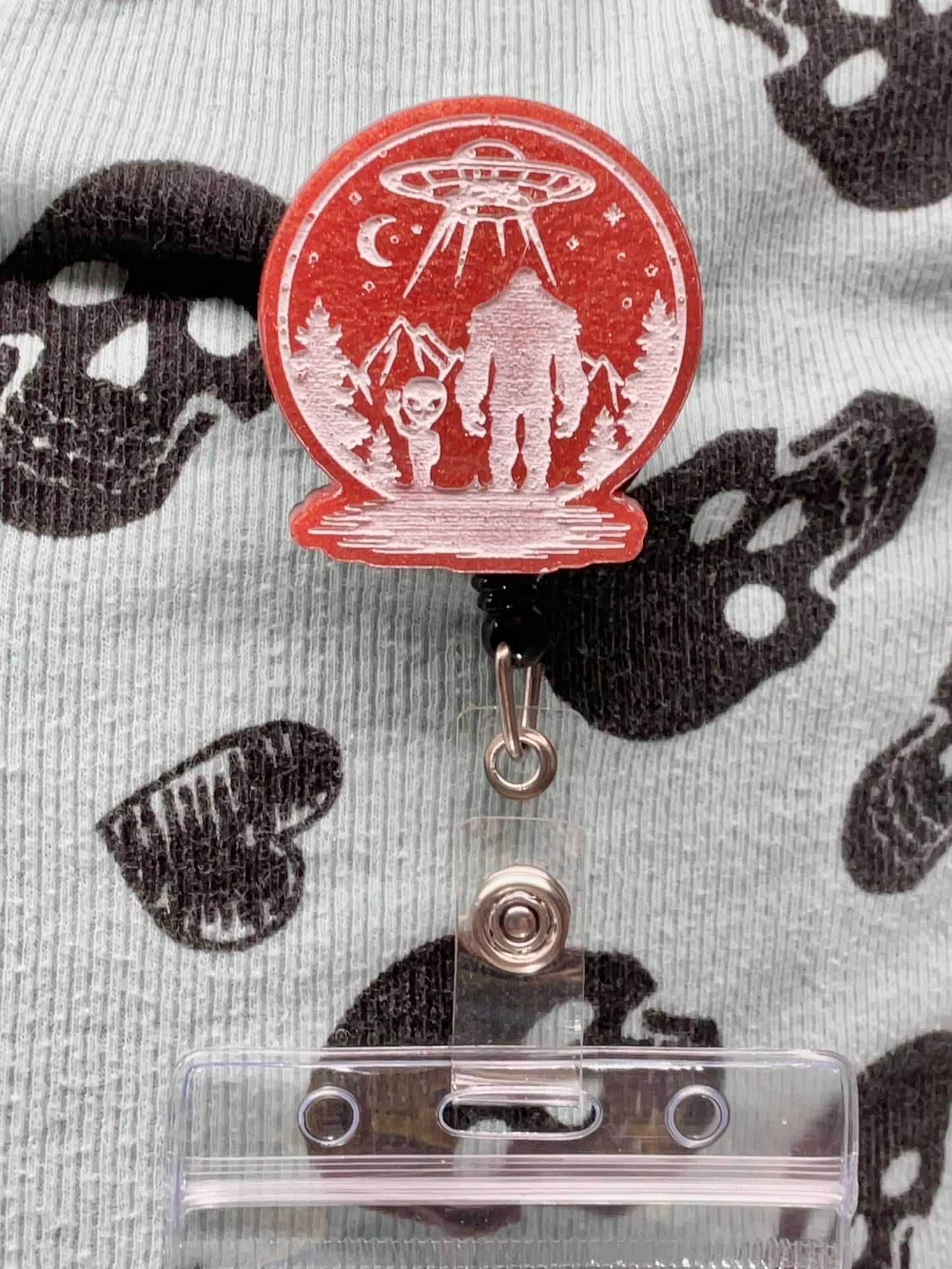 Orange Bigfoot & Alien Retractable Badge Reel