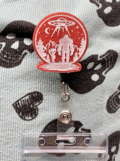 Orange Bigfoot & Alien Retractable Badge Reel