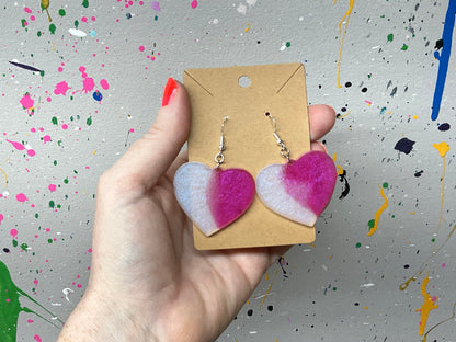 Pink & White Heart Hypoallergenic Earrings - Glow in the Dark