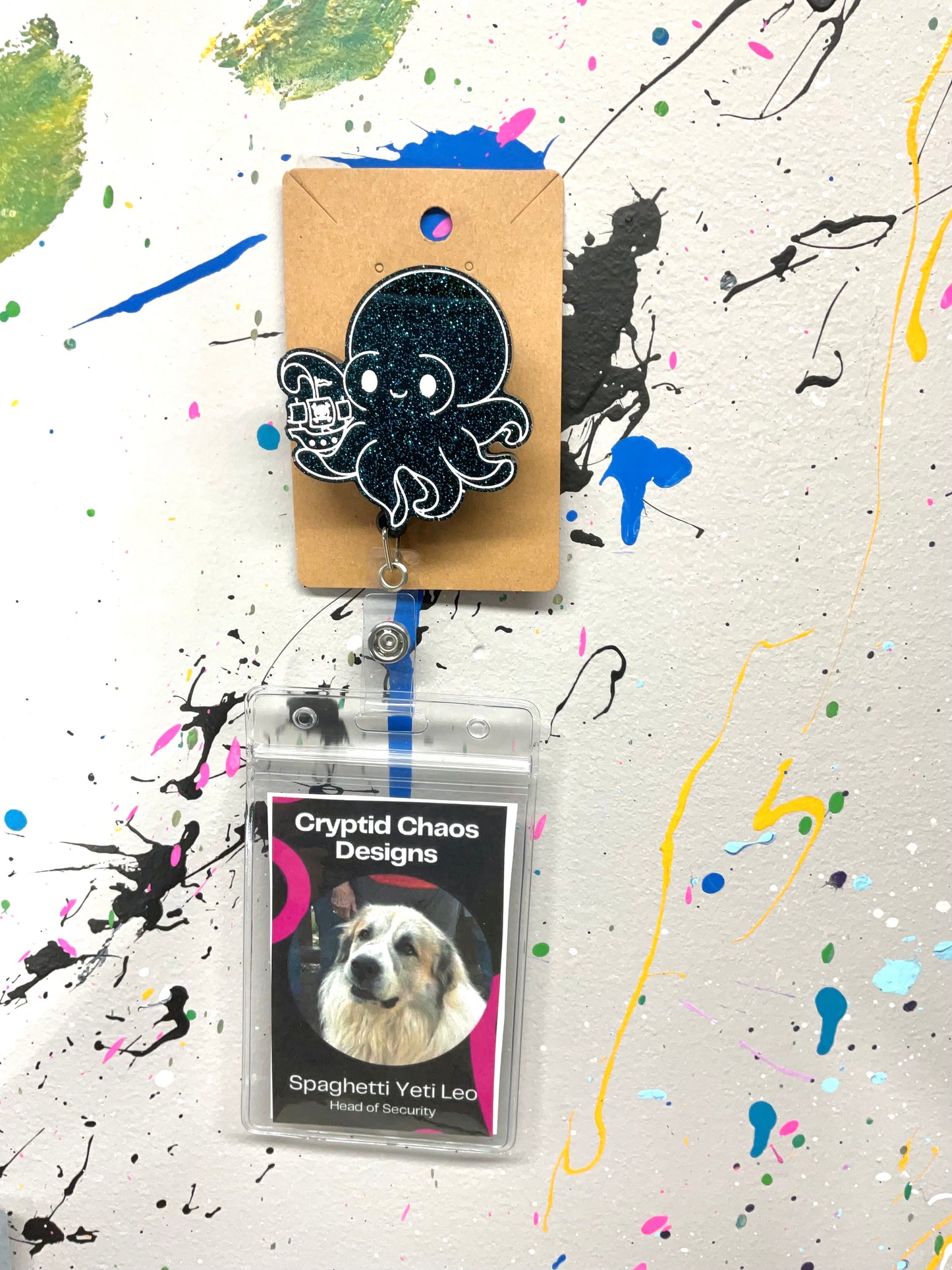Black & Blue Glitter Kraken Retractable Badge Reel