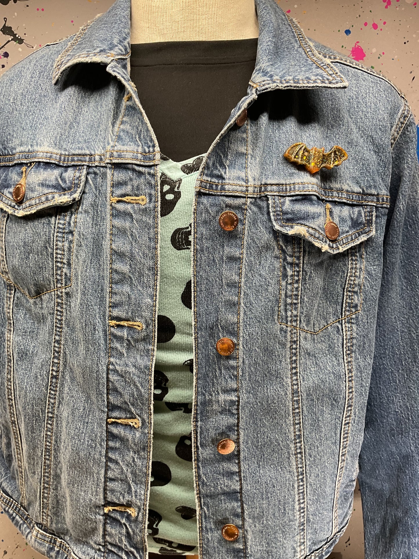 Gold Bat Pin- Glow in the Dark Glitter