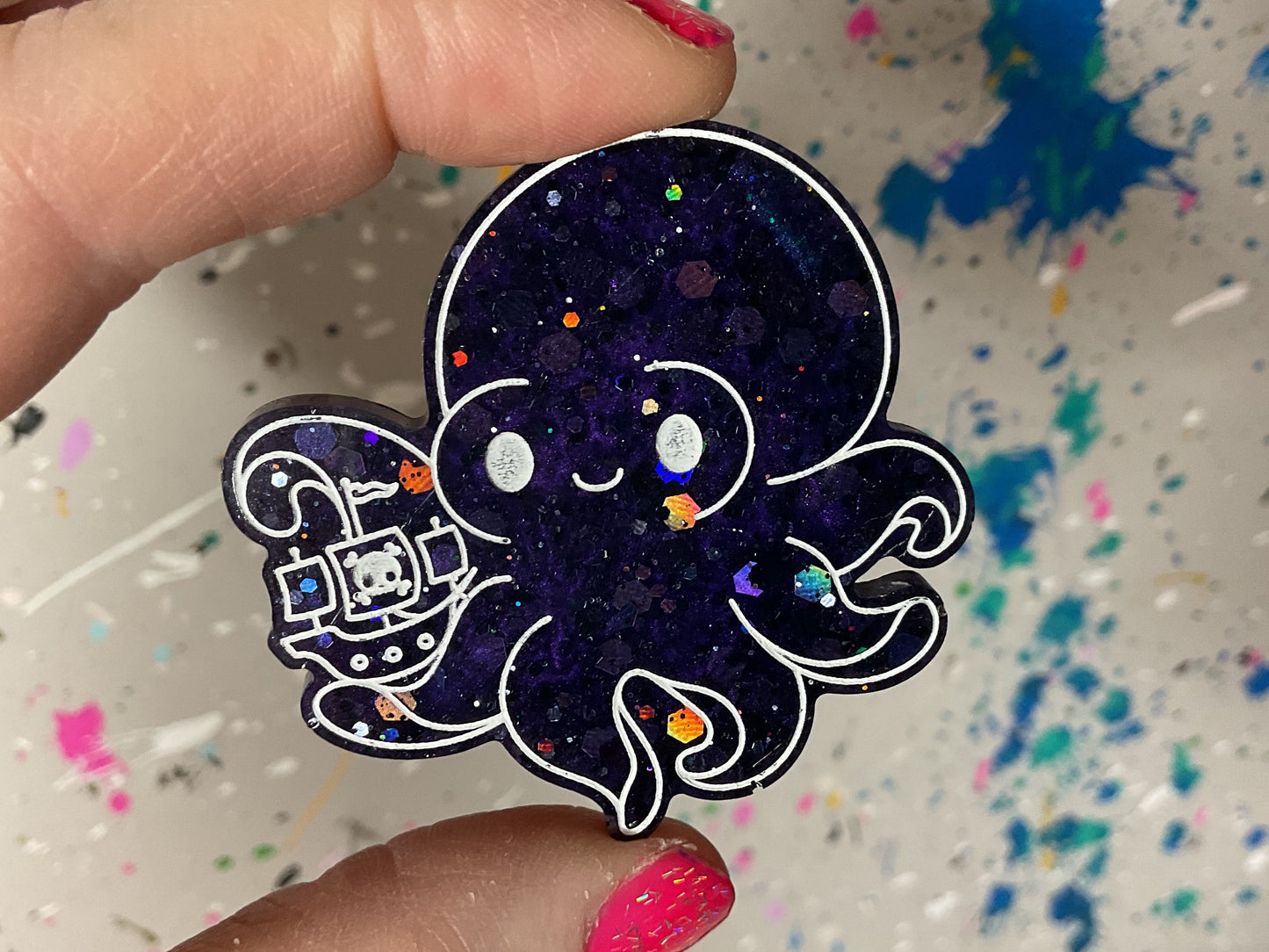 Small Purple Kraken Magnet With Holographic Glitter