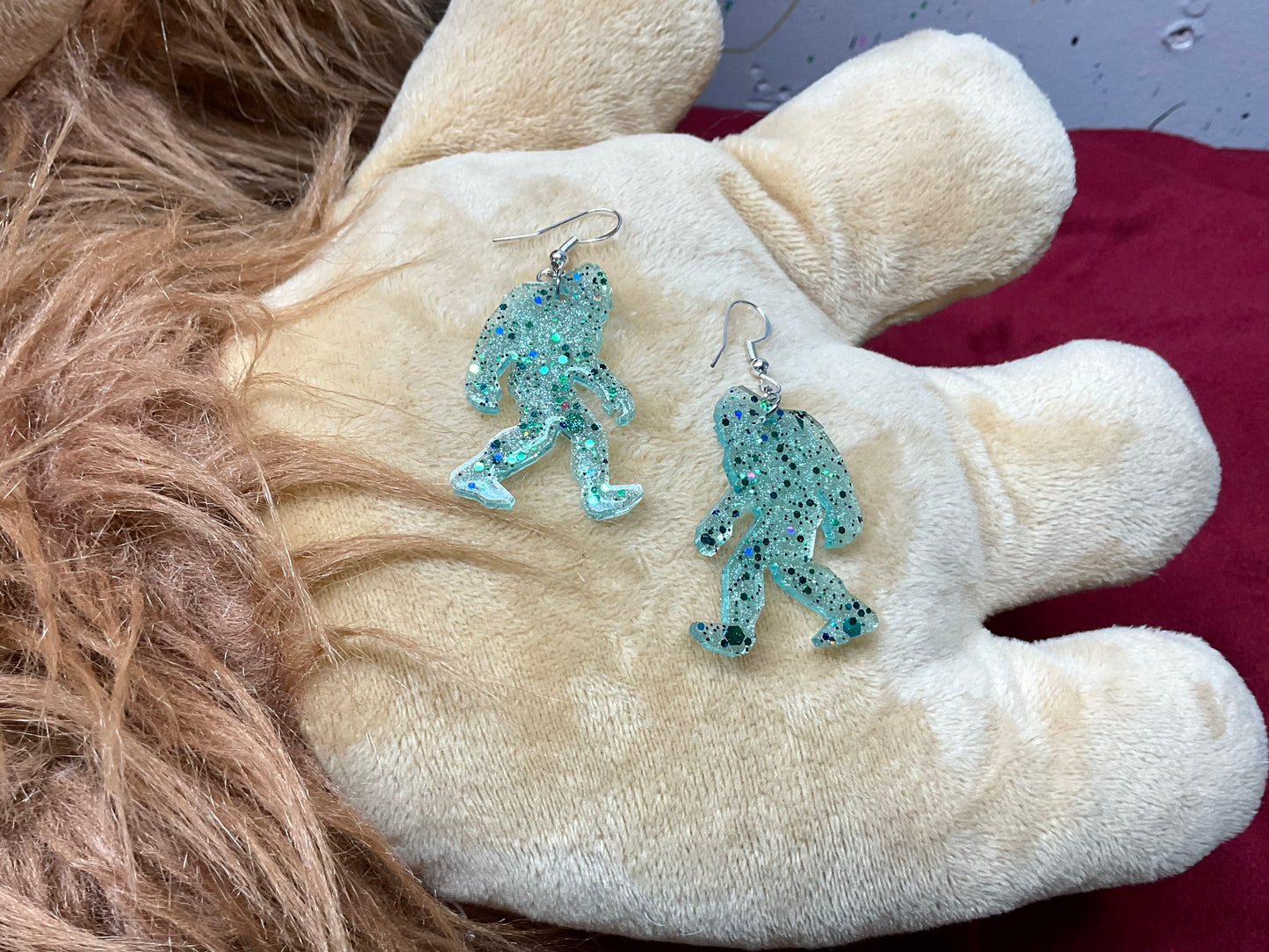 Green Bigfoot Dangle Earrings Hypoallergenic
