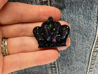 Black Glitter Crown Pin