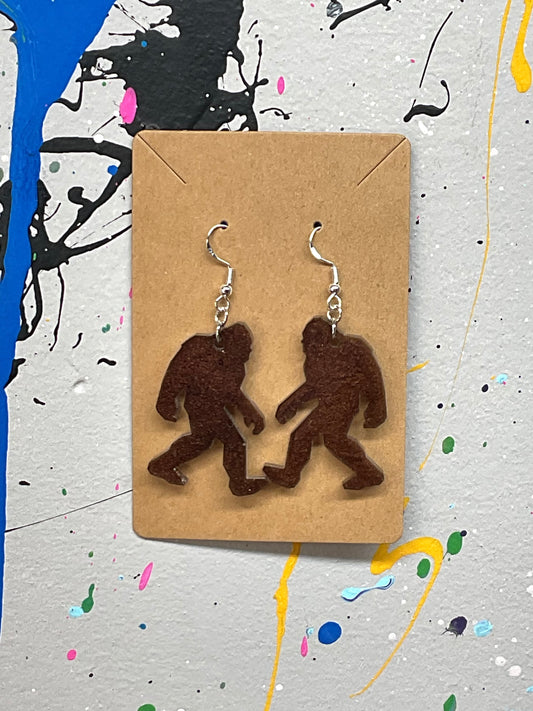 Dark Brown Bigfoot Dangle Earrings Hypoallergenic