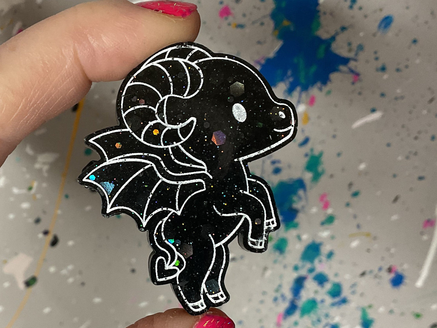 Small Black & Holographic Glitter Jersey Devil Magnet