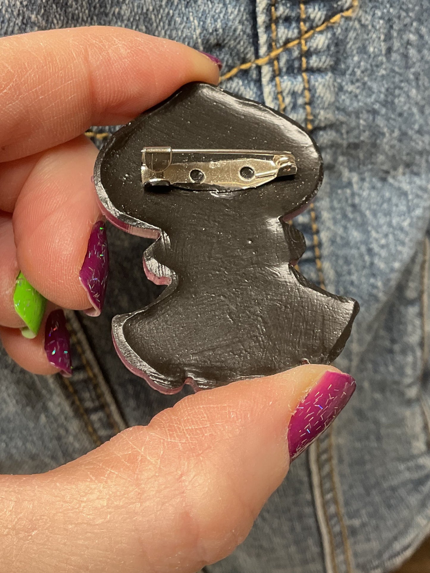 Purple Glitter Flatwoods Monster Pin