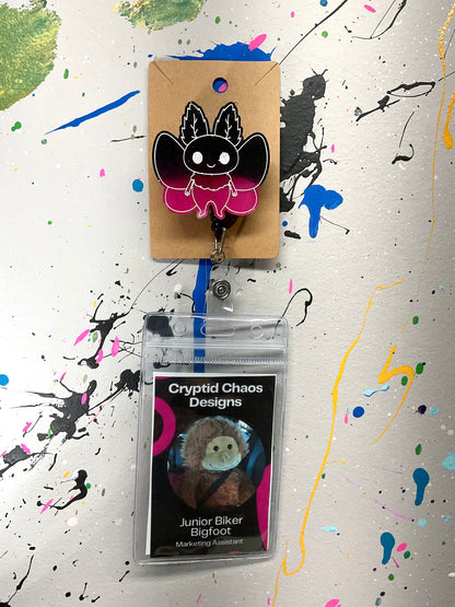 Hot Pink & Black Mothman Retractable Badge Reel - Glow in the Dark