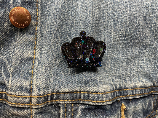 Black Glitter Crown Pin