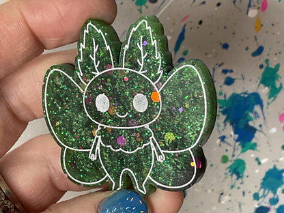 Small Green Glitter Mothman Magnet