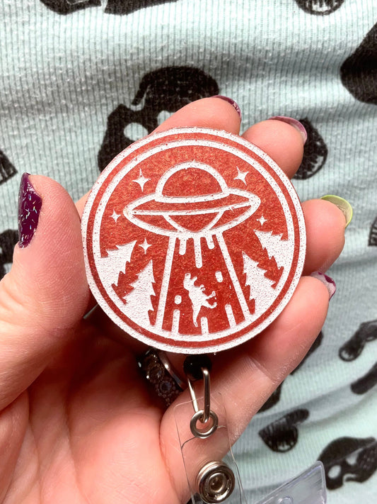 Orange UFO TRex Retractable Badge Reel