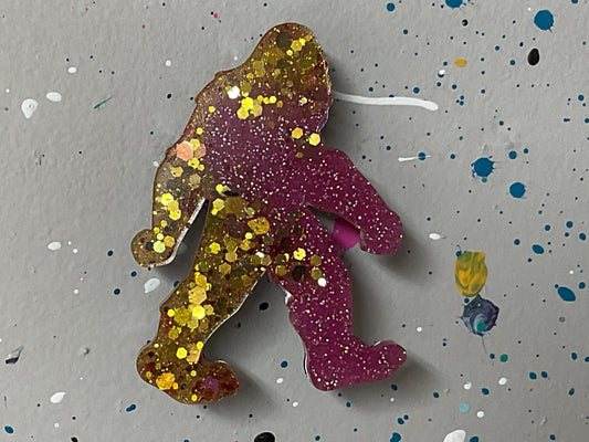 Small Pink & Gold Bigfoot Magnet