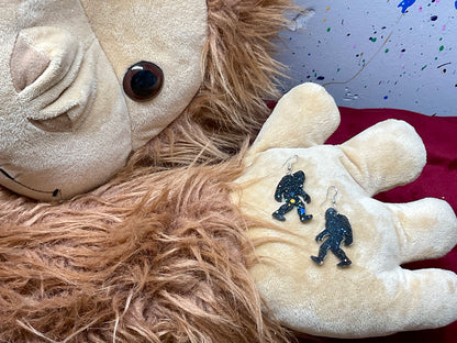 Black Holographic Bigfoot Dangle Earrings Hypoallergenic