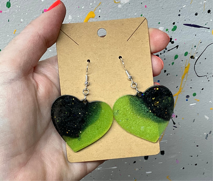 Black & Green Heart Hypoallergenic Earrings - Glow in the Dark