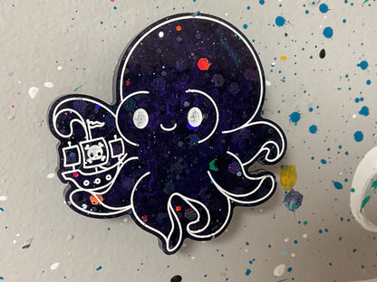 Small Purple Kraken Magnet With Holographic Glitter