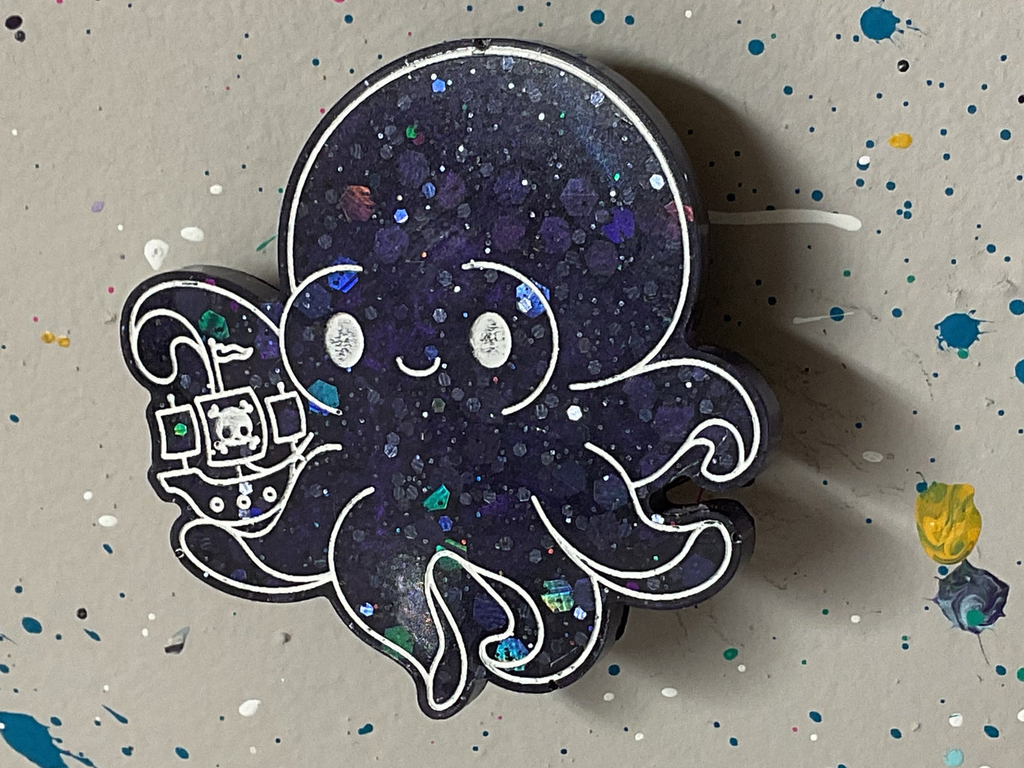 Small Purple Kraken Magnet With Holographic Glitter