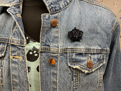 Black Glitter Crown Pin