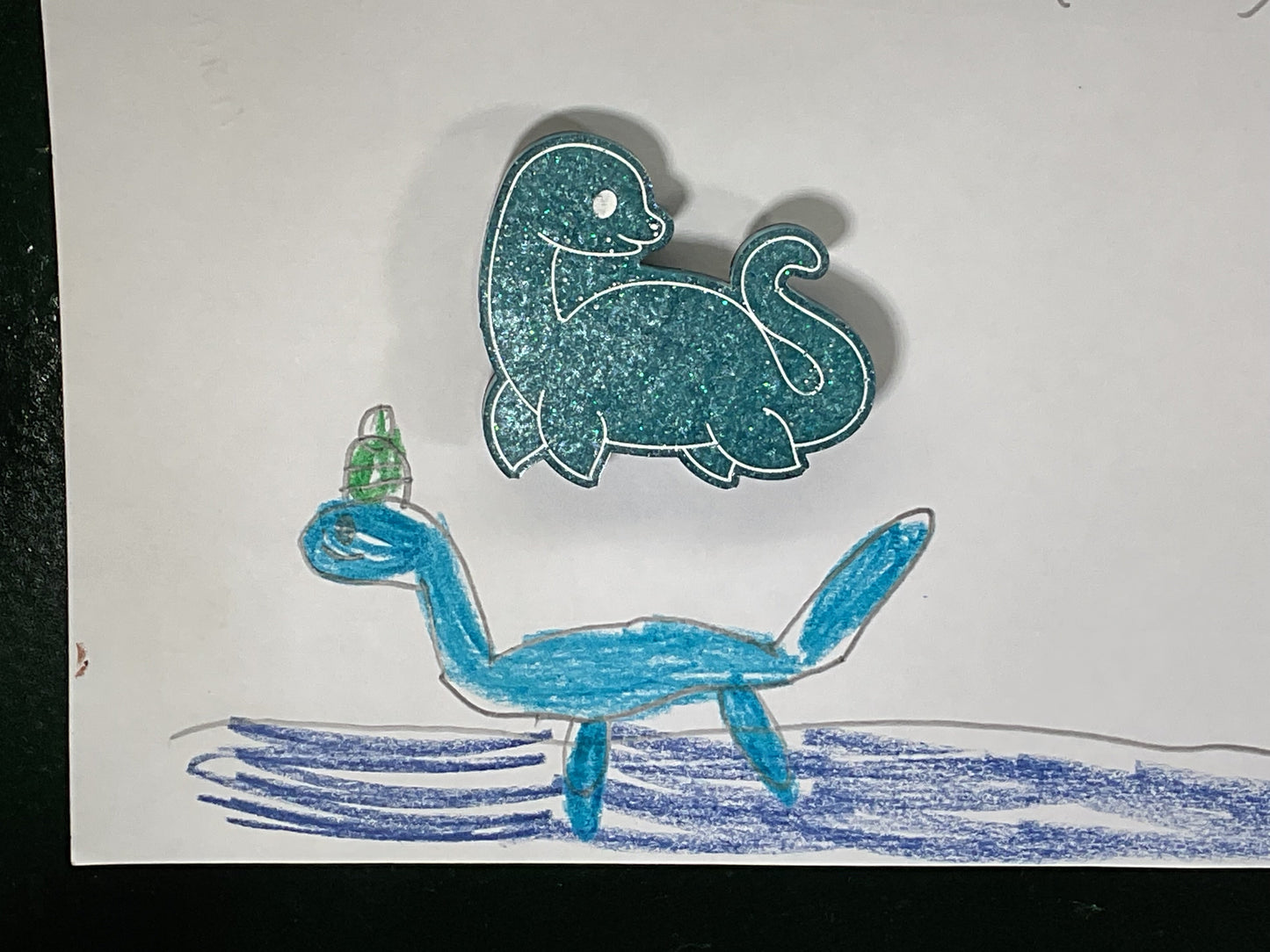 Small Loch Ness Monster Glittery Blue Magnet