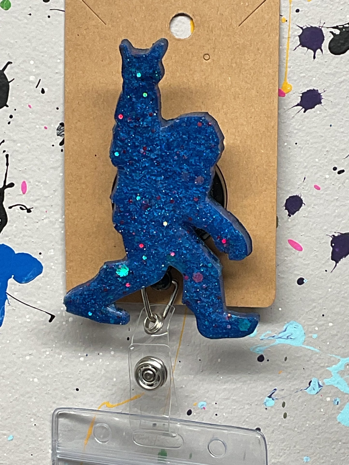 Blue Bigfoot Rock Hand Retractable Badge Reel