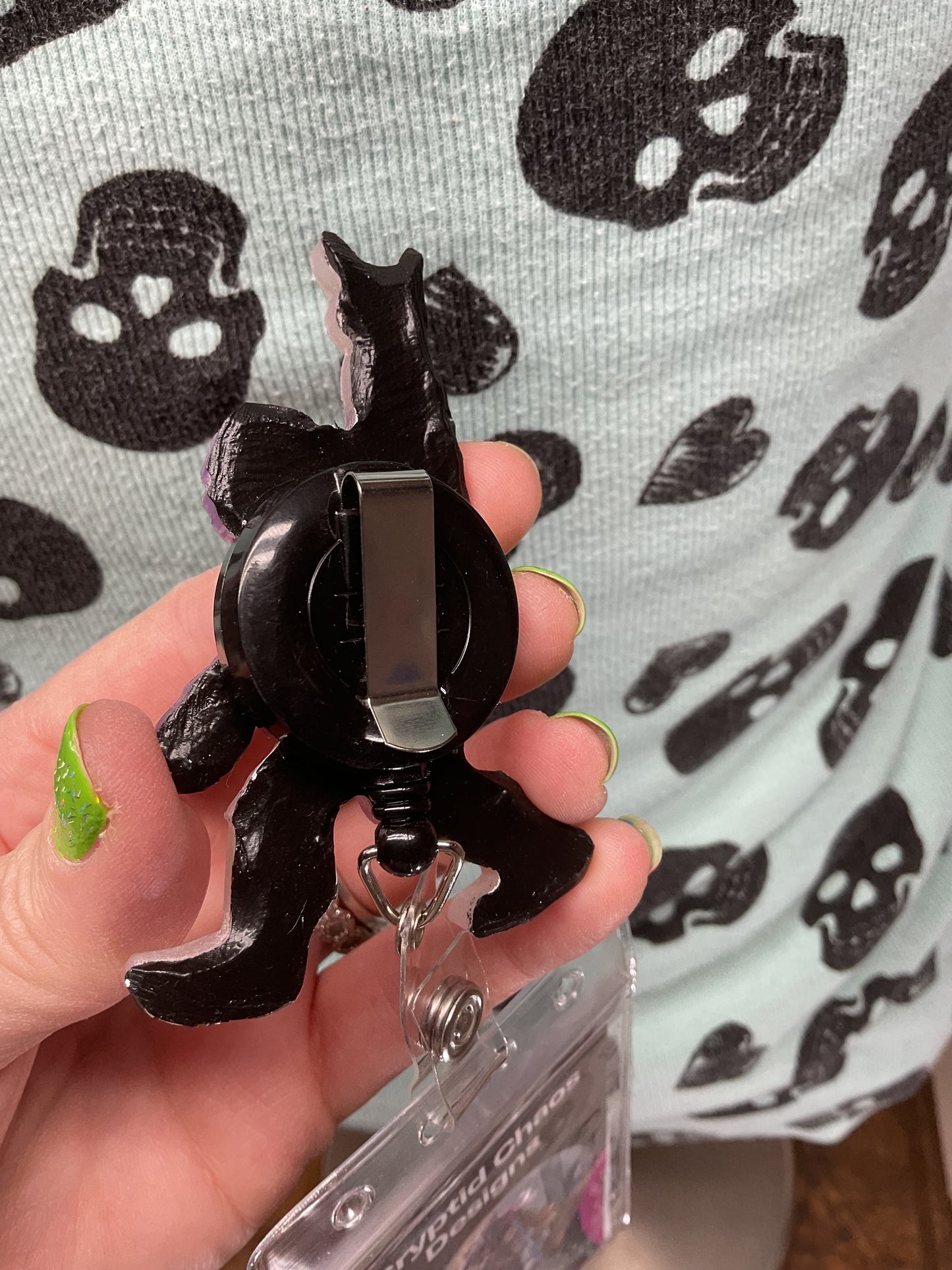 Purple & White Bigfoot Rock Hand Retractable Badge Reel- Glow in the Dark