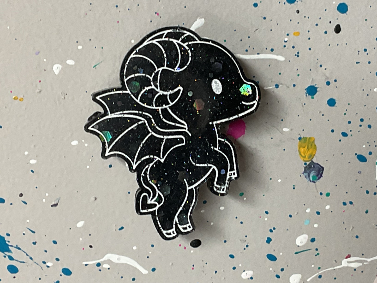 Small Black & Holographic Glitter Jersey Devil Magnet
