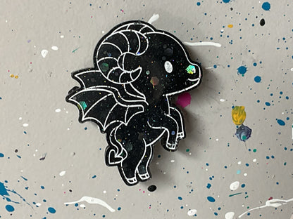 Small Black & Holographic Glitter Jersey Devil Magnet