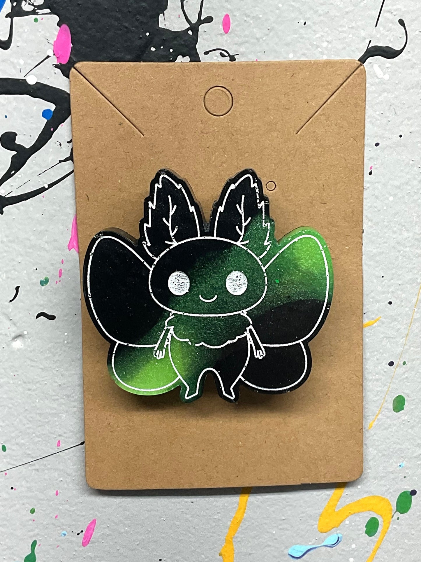 Green & Black Glow In The Dark Mothman Pin