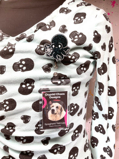 Black & Blue Glitter Kraken Retractable Badge Reel