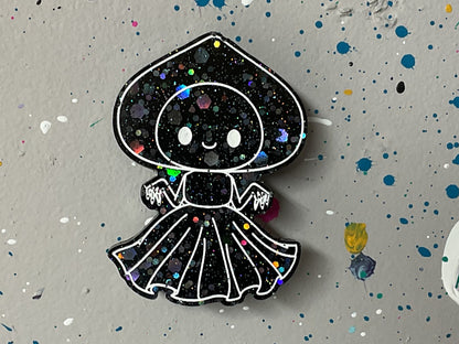 Small Flatwoods Monster Black with Holographic Glitter Magnet