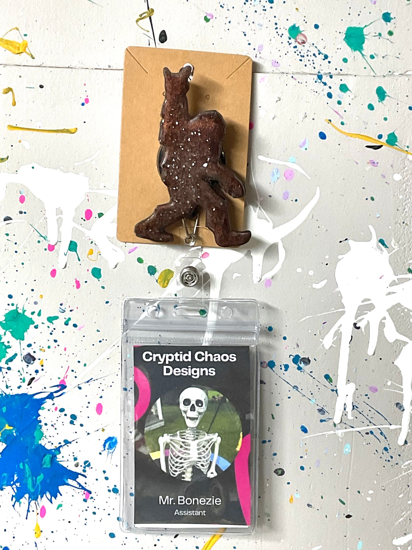 Brown & White Bigfoot Rock Hand Retractable Badge Reel