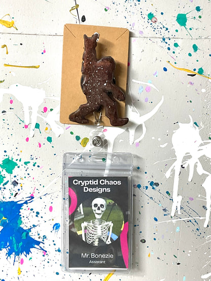 Brown & White Bigfoot Rock Hand Retractable Badge Reel