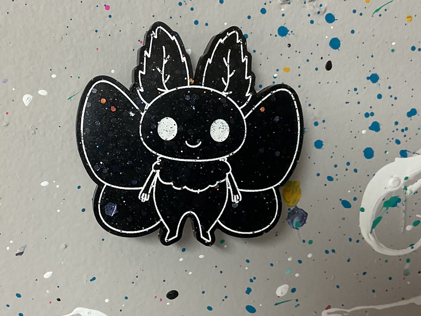 Small Black Holographic Glitter Mothman Magnet