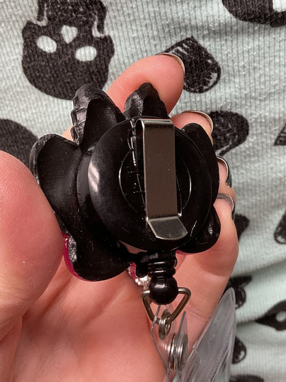 Hot Pink & Black Mothman Retractable Badge Reel - Glow in the Dark