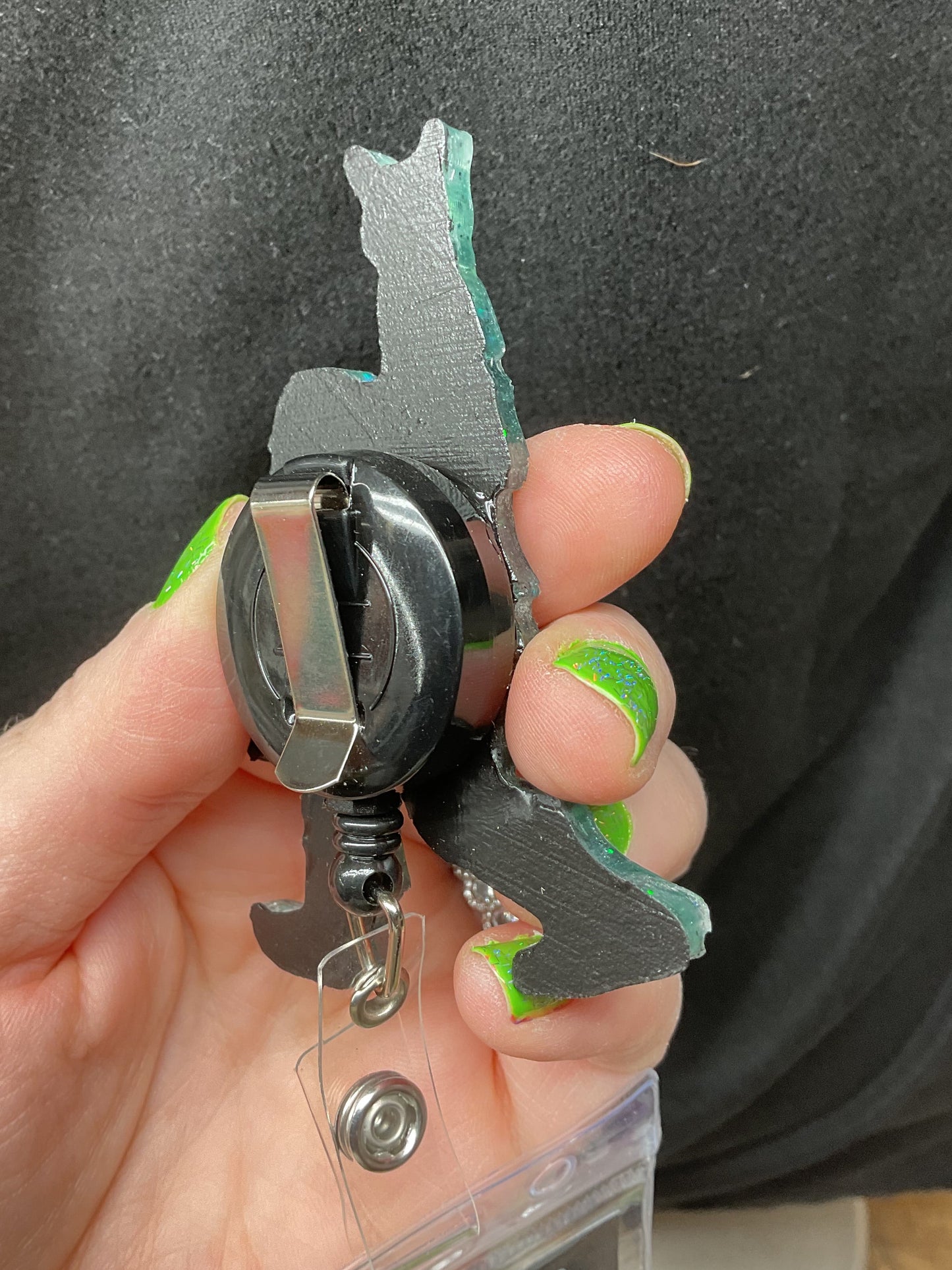 Green Bigfoot Rock Hand Retractable Badge Reel