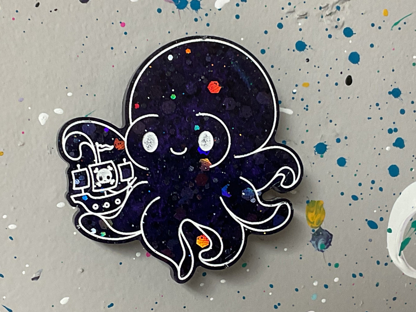 Small Purple Kraken Magnet With Holographic Glitter