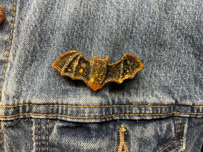 Gold Bat Pin- Glow in the Dark Glitter