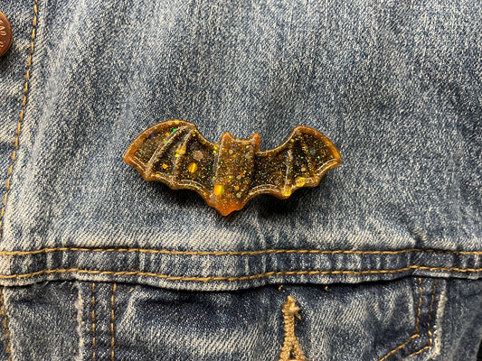 Gold Bat Pin- Glow in the Dark Glitter