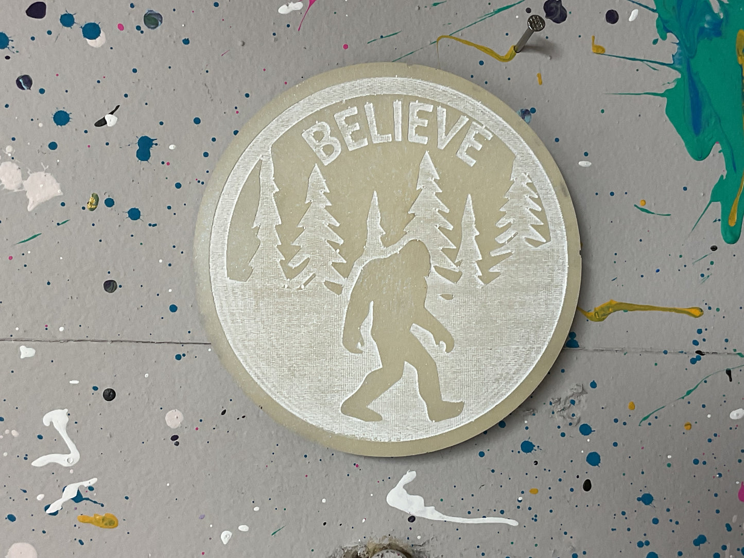 Large White 3 Inch Believe Bigfoot Magnet - Glow in the Dark
