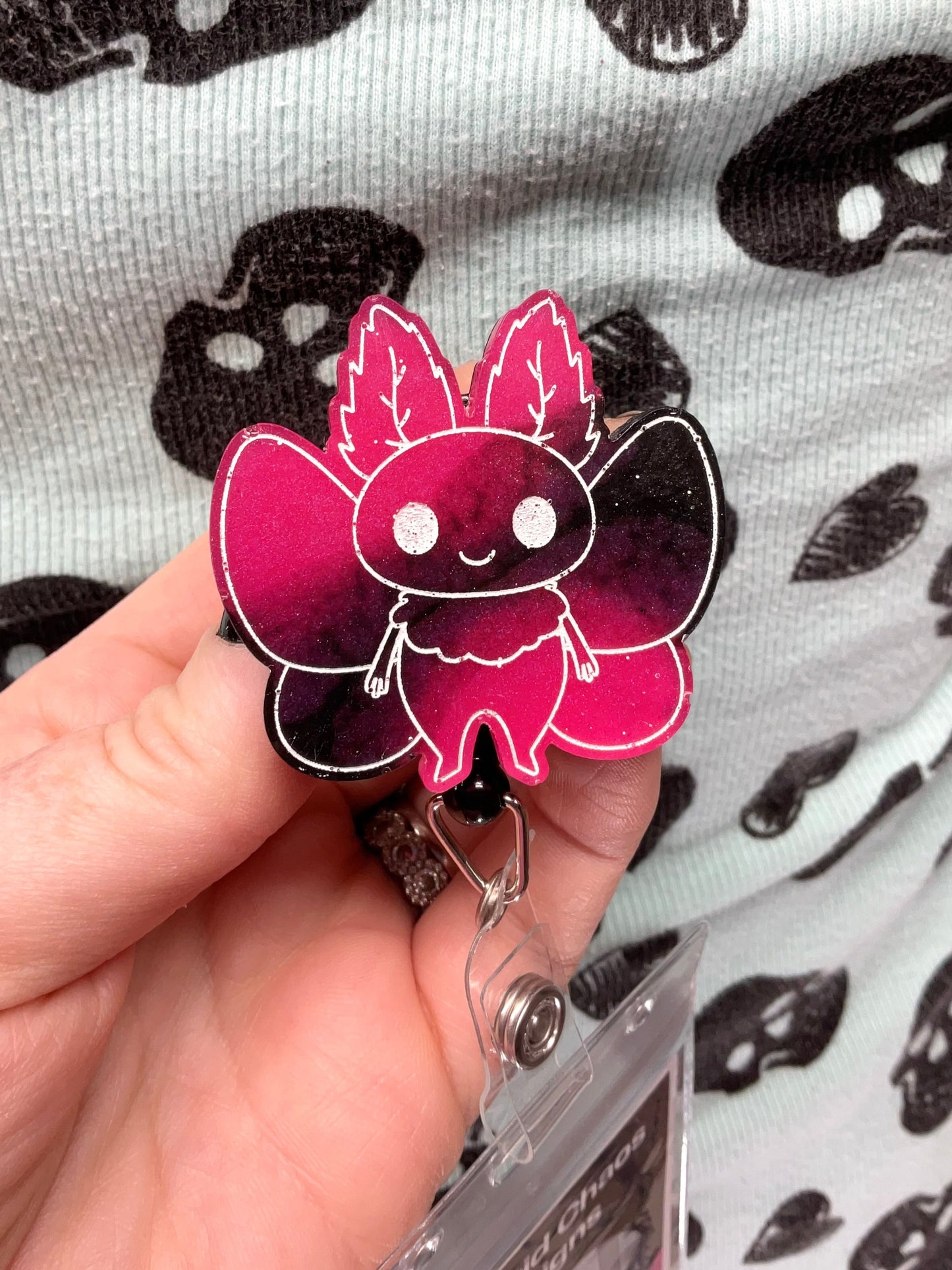 Hot Pink & Black Mothman Retractable Badge Reel - Glow in the Dark