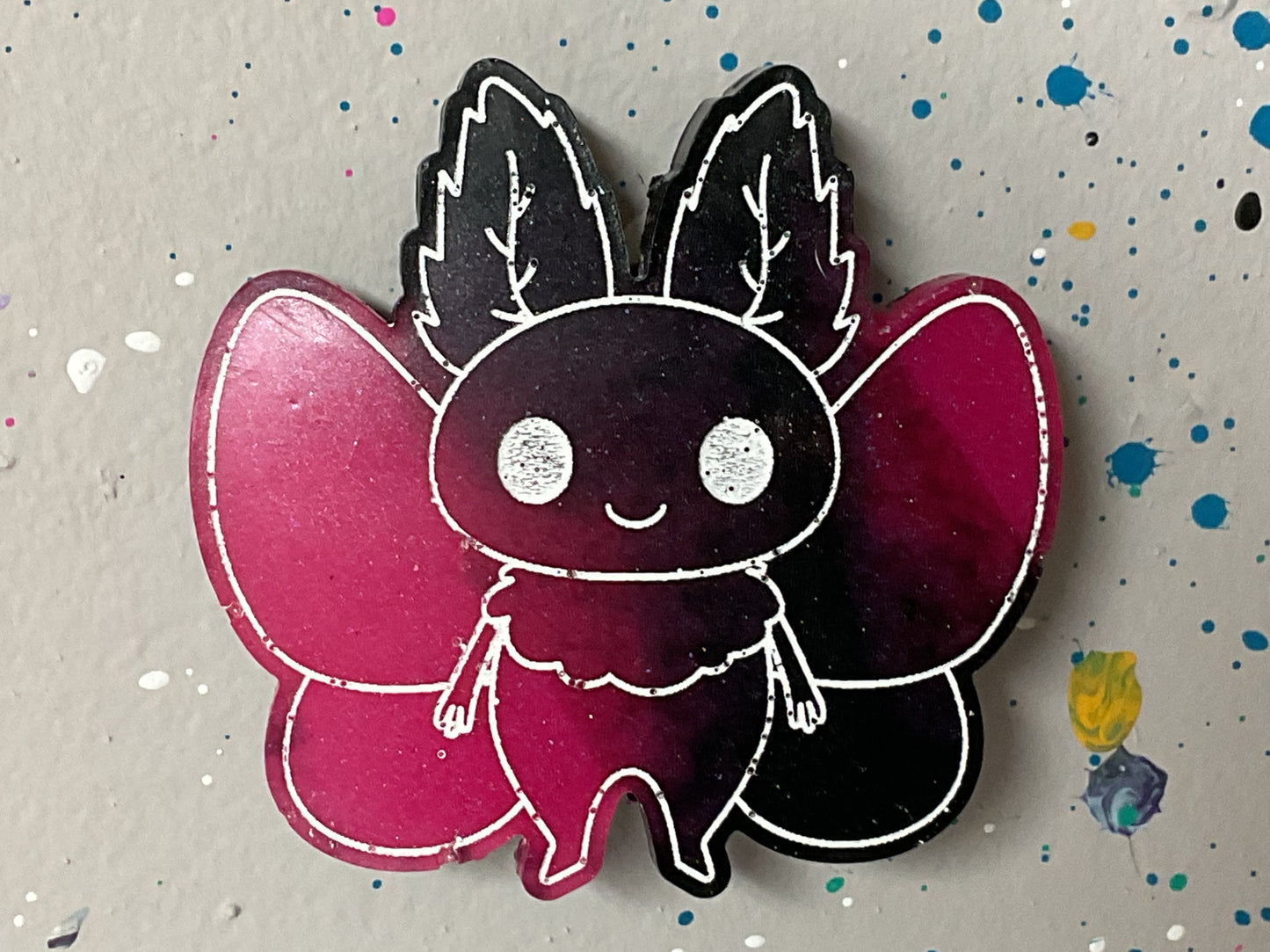 Small Pink & Black Mothman Magnet Glow in the Dark
