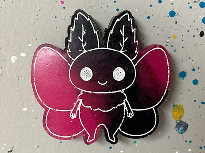 Small Pink & Black Mothman Magnet Glow in the Dark