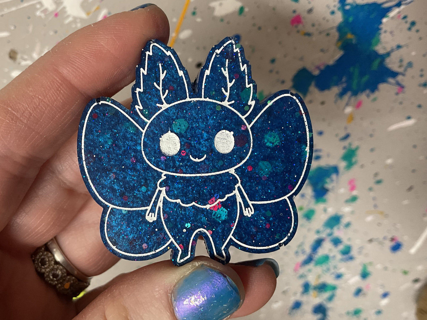Small Blue Glitter Mothman Magnet
