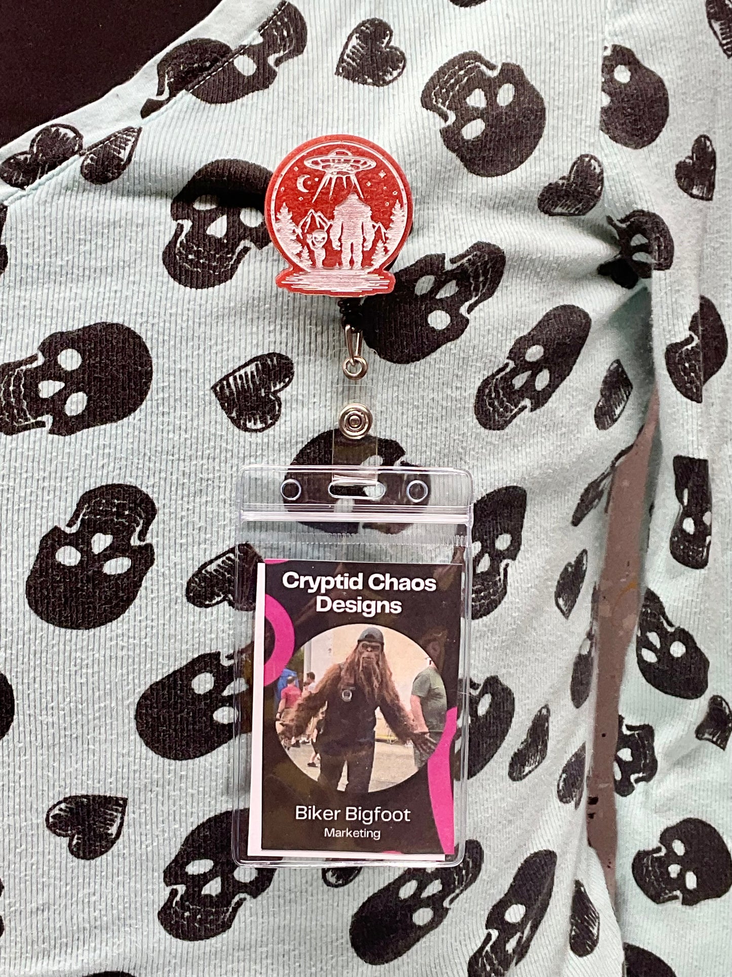 Orange Bigfoot & Alien Retractable Badge Reel