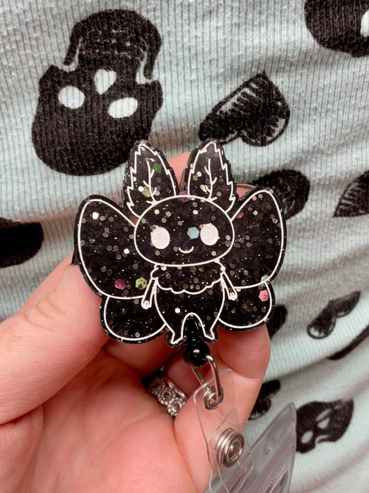 Black Glitter Mothman Retractable Badge Reel