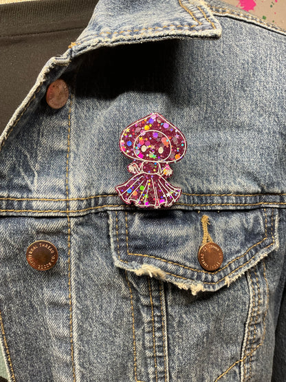 Pink Star Glitter Flatwoods Monster Pin