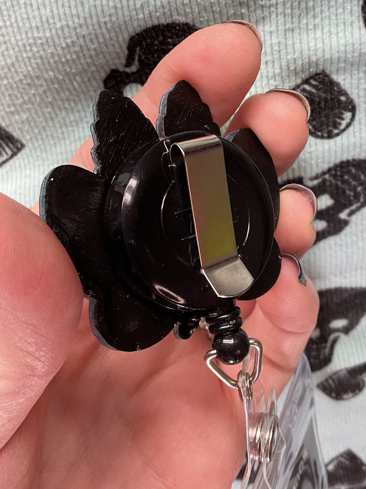 Teal & Red Mothman Retractable Badge Reel