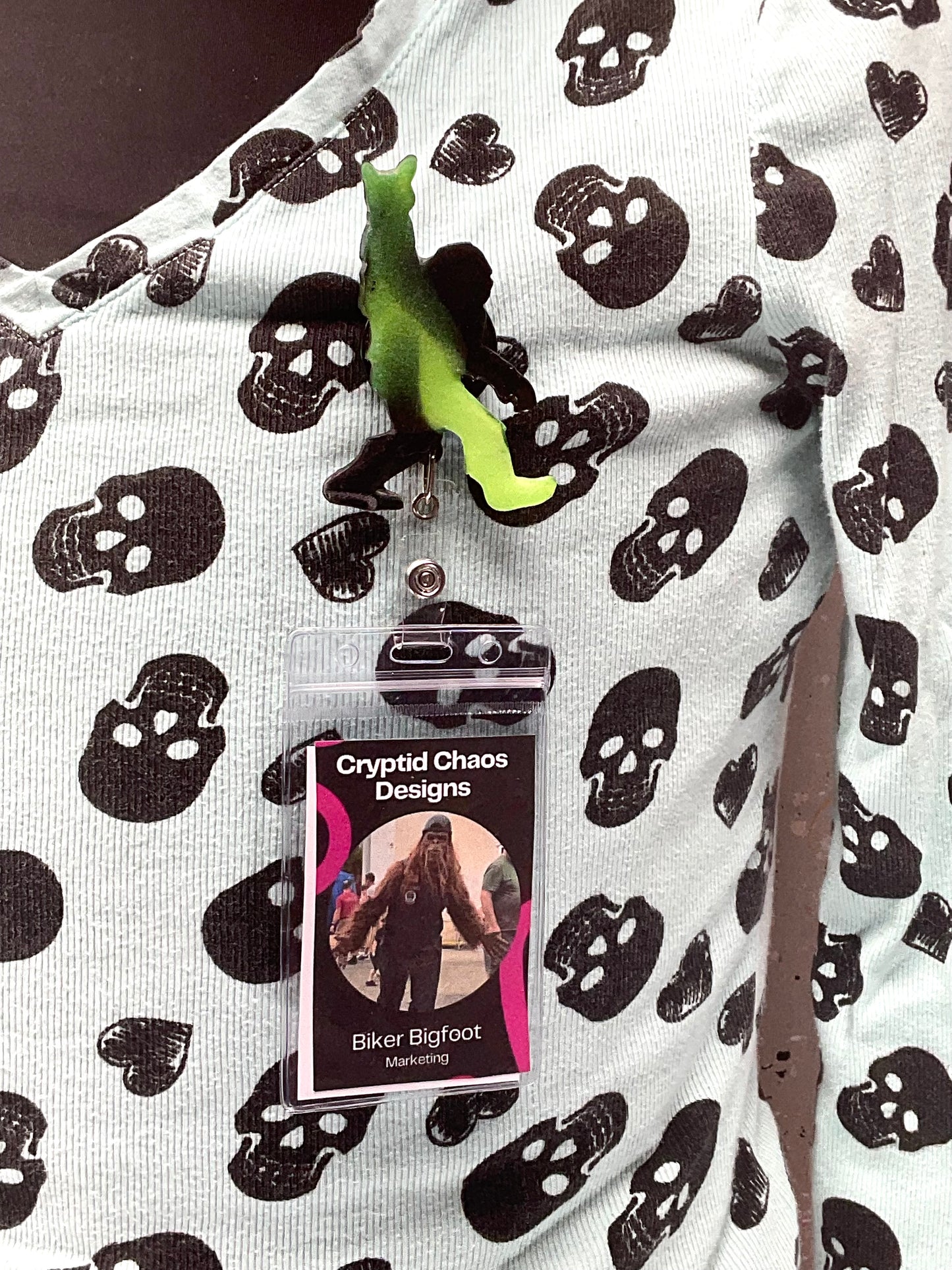 Glow in the Dark Green Bigfoot Rock Hand Retractable Badge Reel